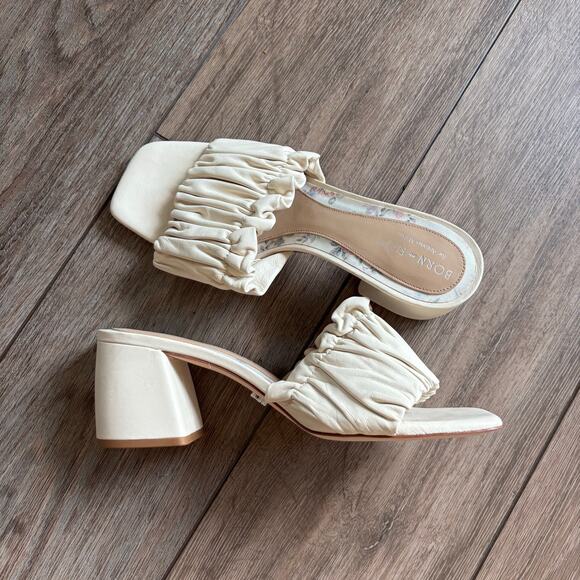 born on fifth cream ruffled heeled slip on shoes Antonio Melani bridal size 9 - Picture 1 of 5
